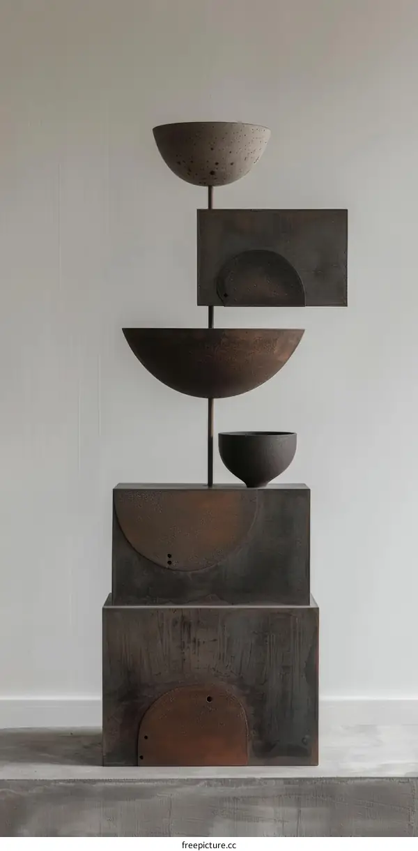 Abstract Black Metal Sculpture with Round and Rectangular Forms