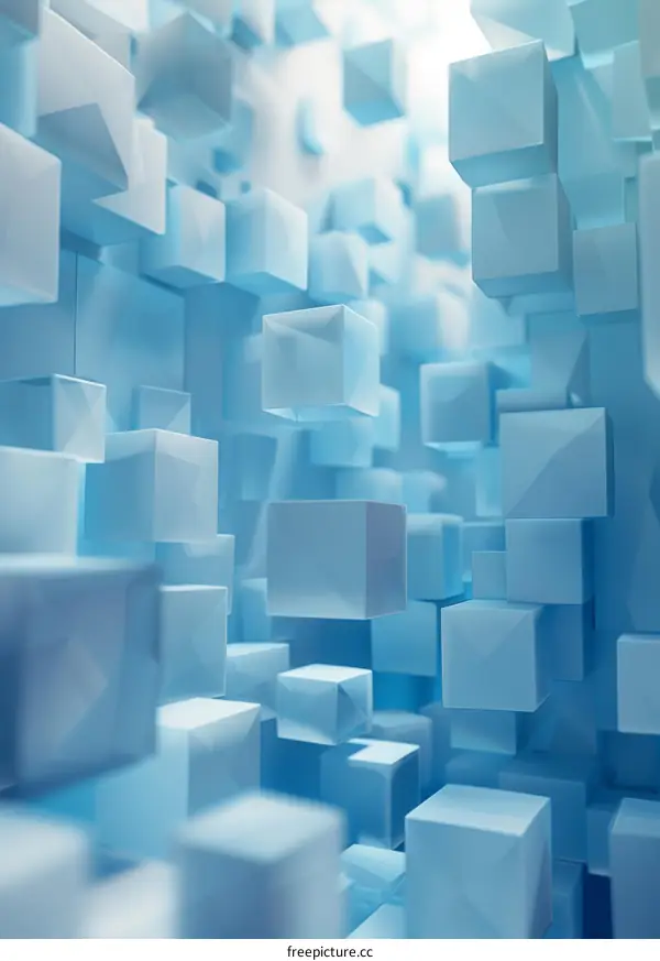 Abstract blue geometric background with floating cubes