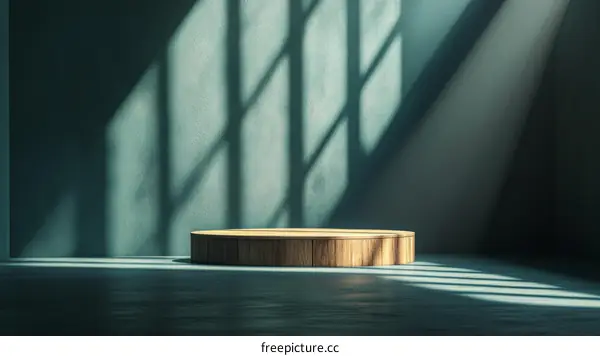 Empty Wooden Podium Display in Teal Room