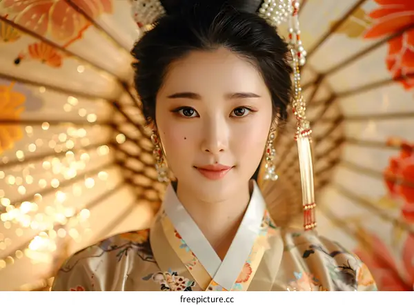 Portrait of a beautiful Asian woman in traditional Chinese clothing