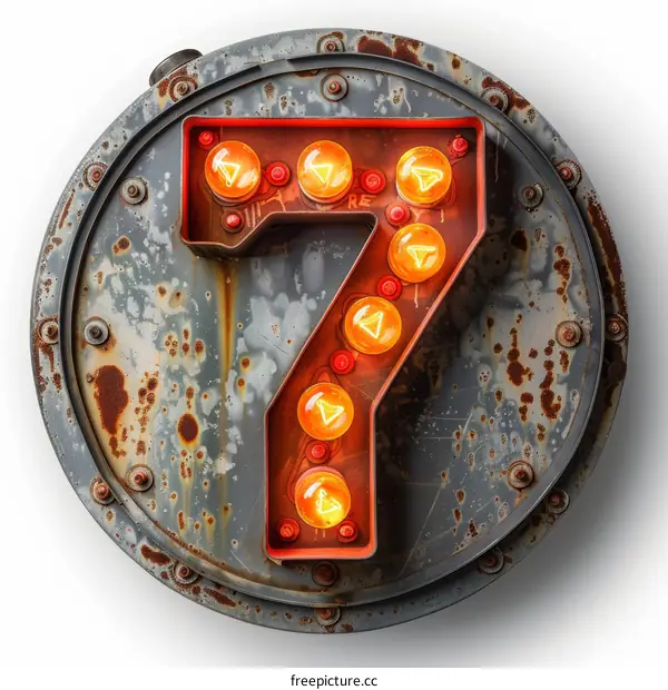 Glowing Number Seven in Rusty Frame