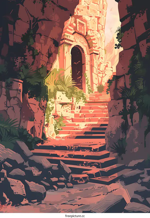 Stone Steps Leading to Ancient Temple Ruins