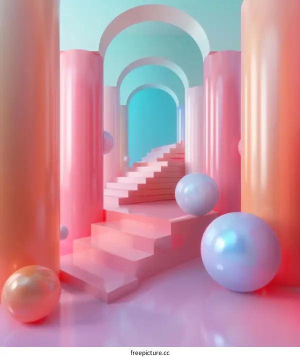 Pastel Swirl Staircase with Floating Orbs