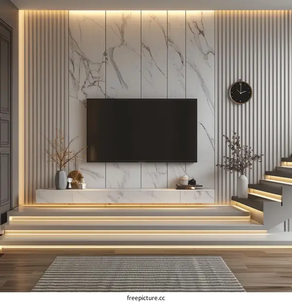 Modern minimalist marble TV wall background