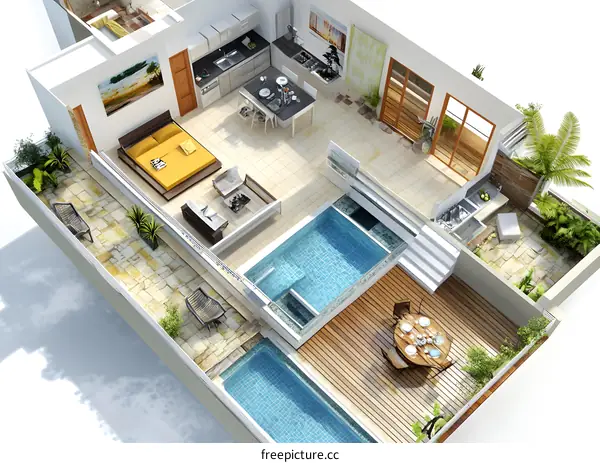 Modern Minimalist House with Two Pools and Outdoor Terrace