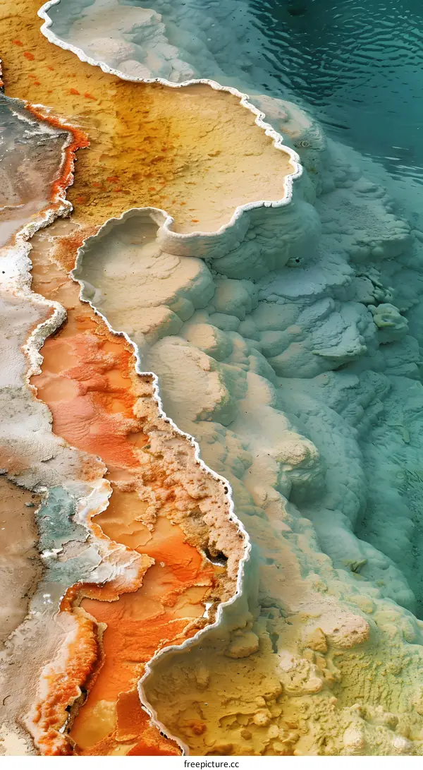 Abstract Colorful Pattern of Terraces Formed by Hot Springs
