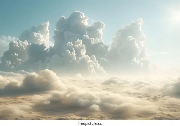 Beautiful White Clouds Above The Golden Sandy Desert Landscape