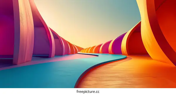 Futuristic tunnel with smooth lines and vibrant colors
