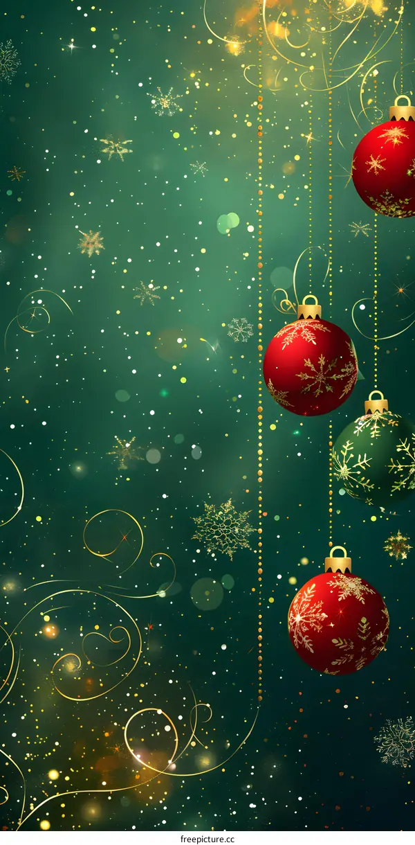 Green background with Christmas decorations