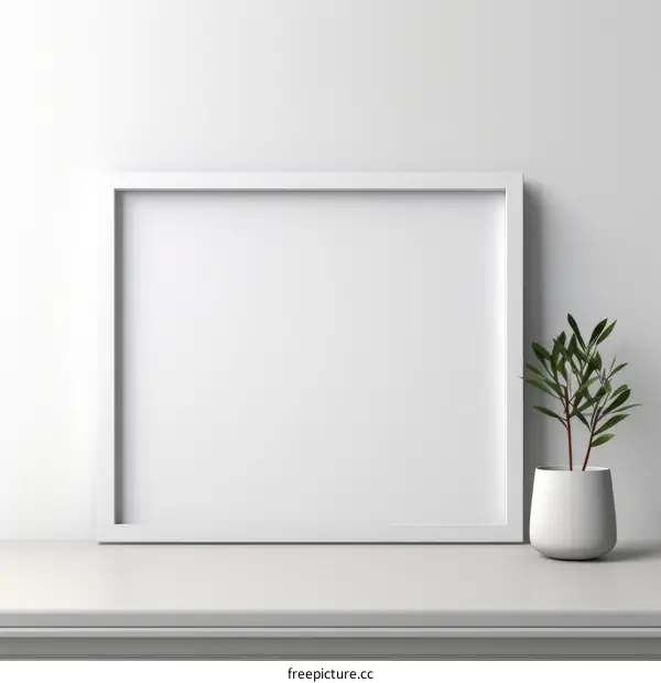 White frame mockup with a potted plant