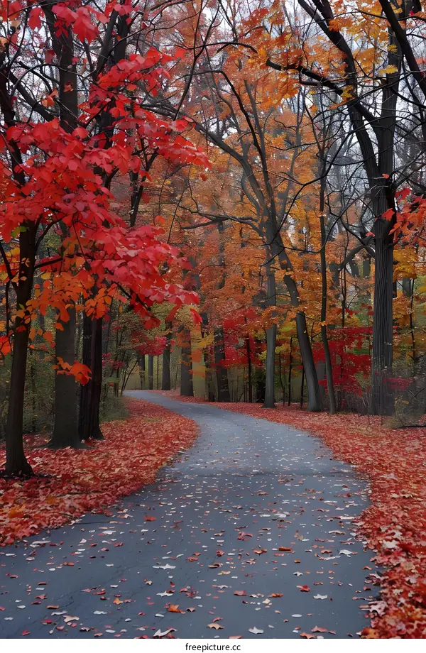 Vibrant autumn colors along a winding path