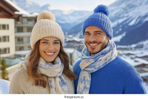 Couple Posing Outdoors in Winter Fashion