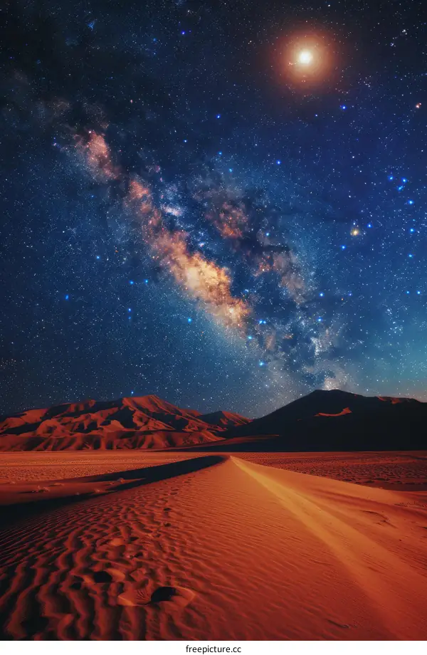 Desert night sky with stars and sand dunes