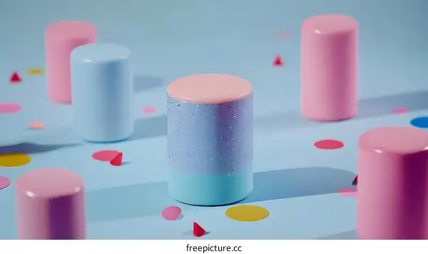 Glitter Cylinder on Blue Background with Confetti