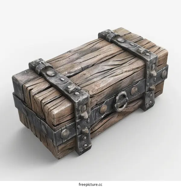 Antique Wooden Treasure Chest with Metal Accents