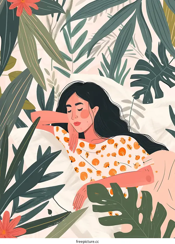 Sleeping Beauty In Lush Tropical Foliage