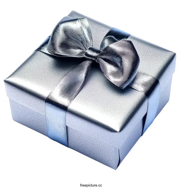 [Transparent Background PNG]Elegant Silver Gift Box with Ribbon