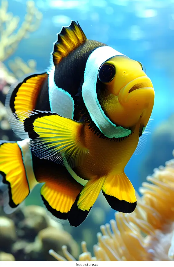 A clownfish with a white anemone