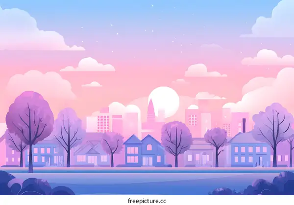 Beautiful City Skyline Illustration with Pastel Colors