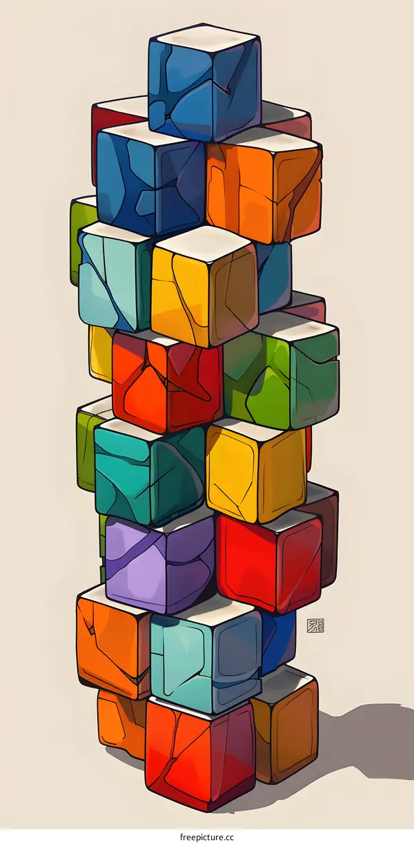 Colorful Abstract Stacked Cubes Illustration