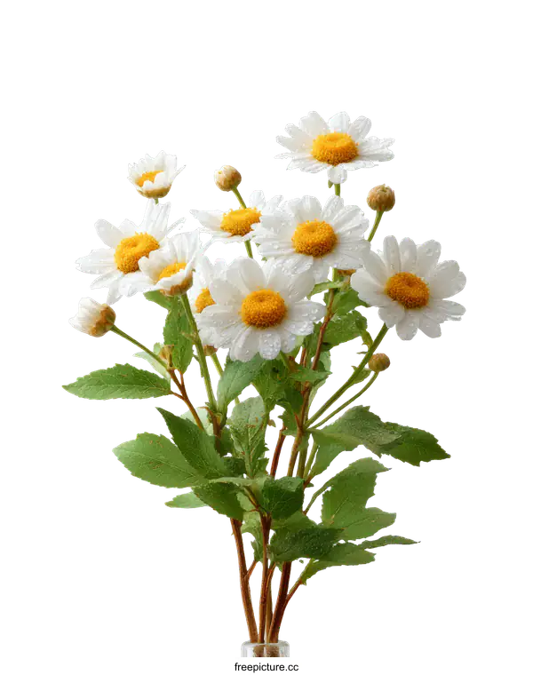 [Transparent Background PNG]Beautiful Bouquet of White Daisies with Water Drops
