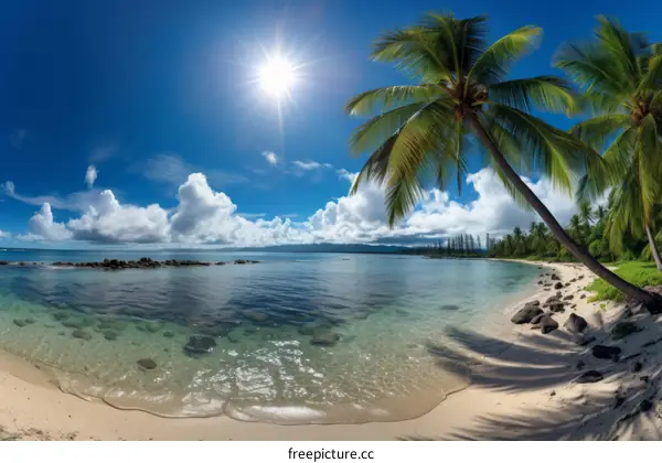 Beach Scenery of Coconut Trees and Blue Ocean