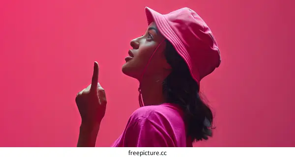 Trendy Woman in a Pink Bucket Hat