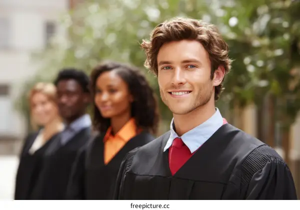 Graduation Ceremony Group Photo of Diverse Students