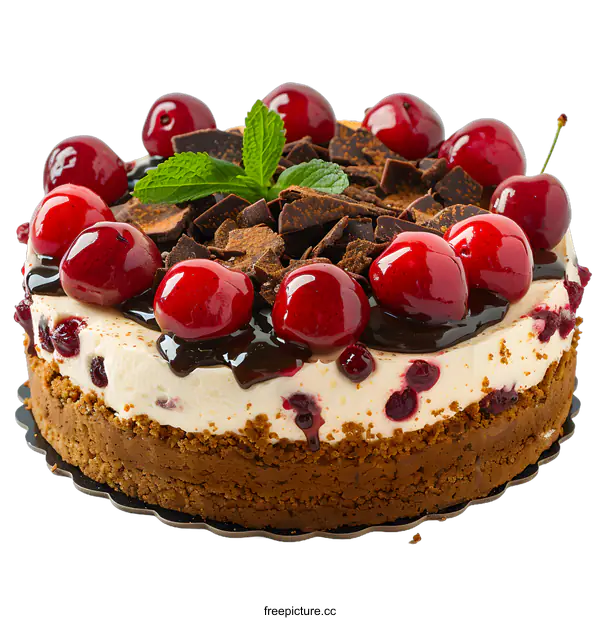 [Transparent Background PNG]Chocolate cherry cheesecake on white background