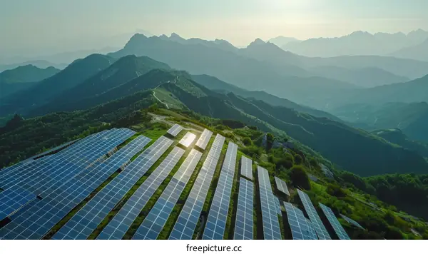 A solar farm in the mountains.