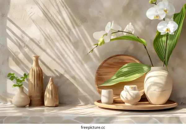 Minimalist Home Decor with White Orchid and Wooden Tray