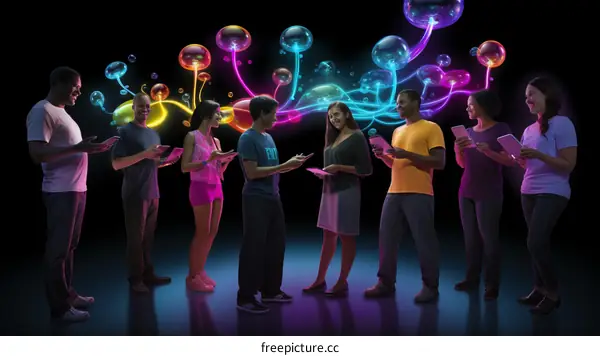 Group of Diverse People Connected through Glowing Spheres