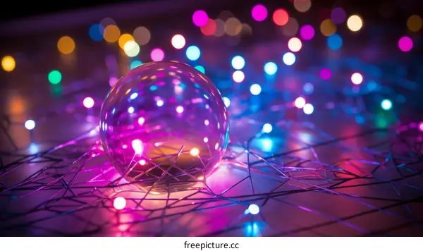 Crystal ball on a colorful illuminated background