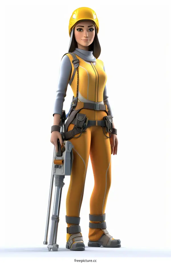 Female Construction Worker in Hard Hat with Jackhammer
