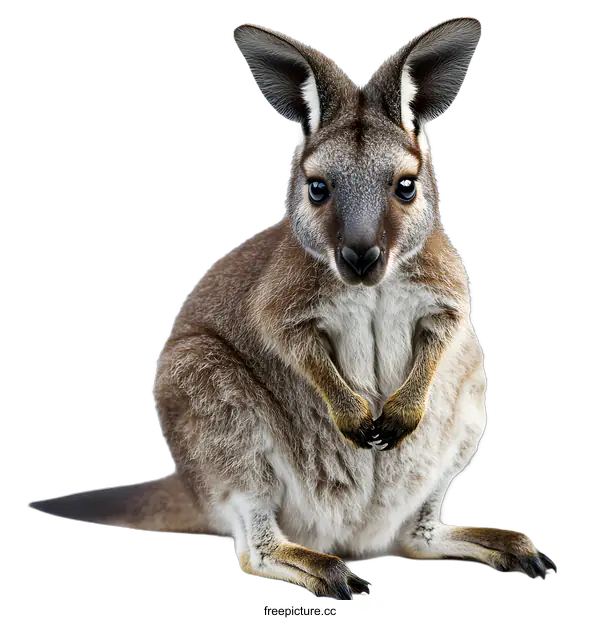 [Transparent Background PNG]Cute Red-necked Wallaby Sitting on White Background
