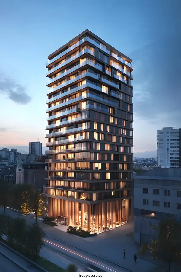 Modern Architecture Building With Glass Windows and Balconies