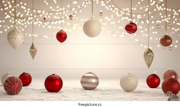 Christmas decorations with balls hanging from the ceiling