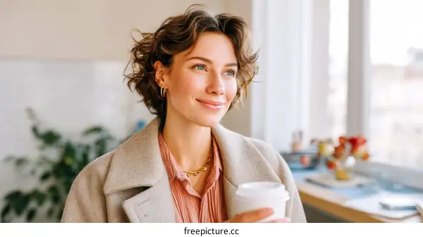 Woman enjoying a coffee break indoors