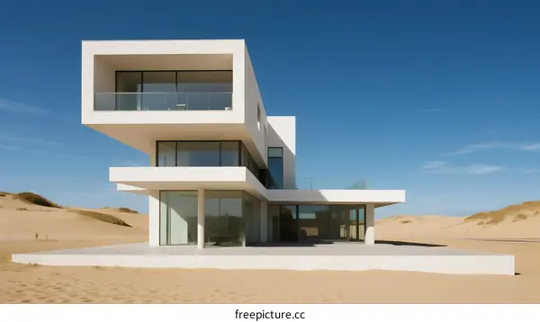 Modern White Coastal House with Large Glass Windows