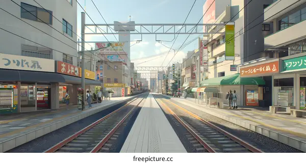 Train Tracks Cityscape Illustration