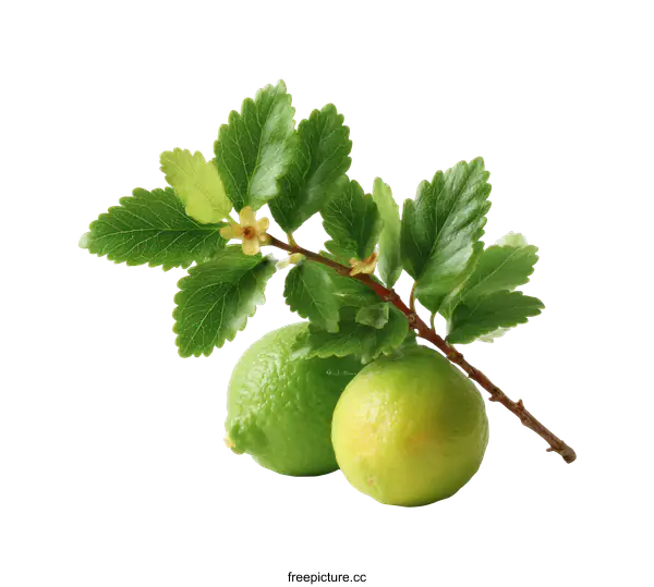 [Transparent Background PNG]Fresh Limes with Leaves and Flowers