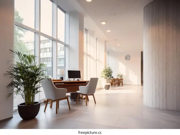 Modern Office Lobby with Large Windows