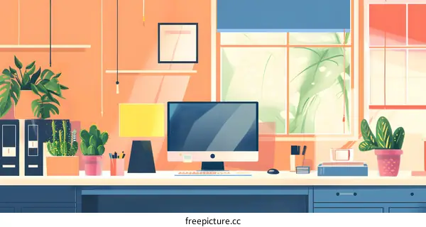 Modern Minimalist Illustration of Home Office Workspace
