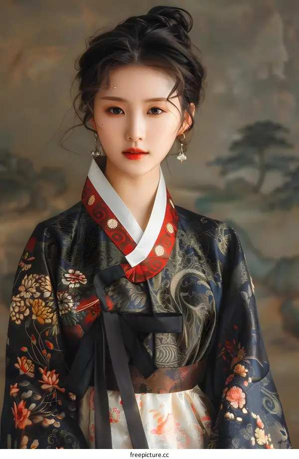 Portrait of a young woman in traditional Korean dress