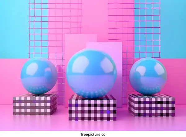 Abstract 3D Geometric Background Design With Spheres And Checkered Platforms