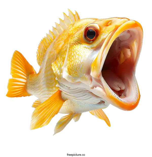 [Transparent Background PNG]A yellow fish with its mouth wide open