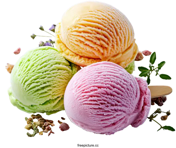 [Transparent Background PNG]Delicious Ice Cream Scoops with Colorful Flavors