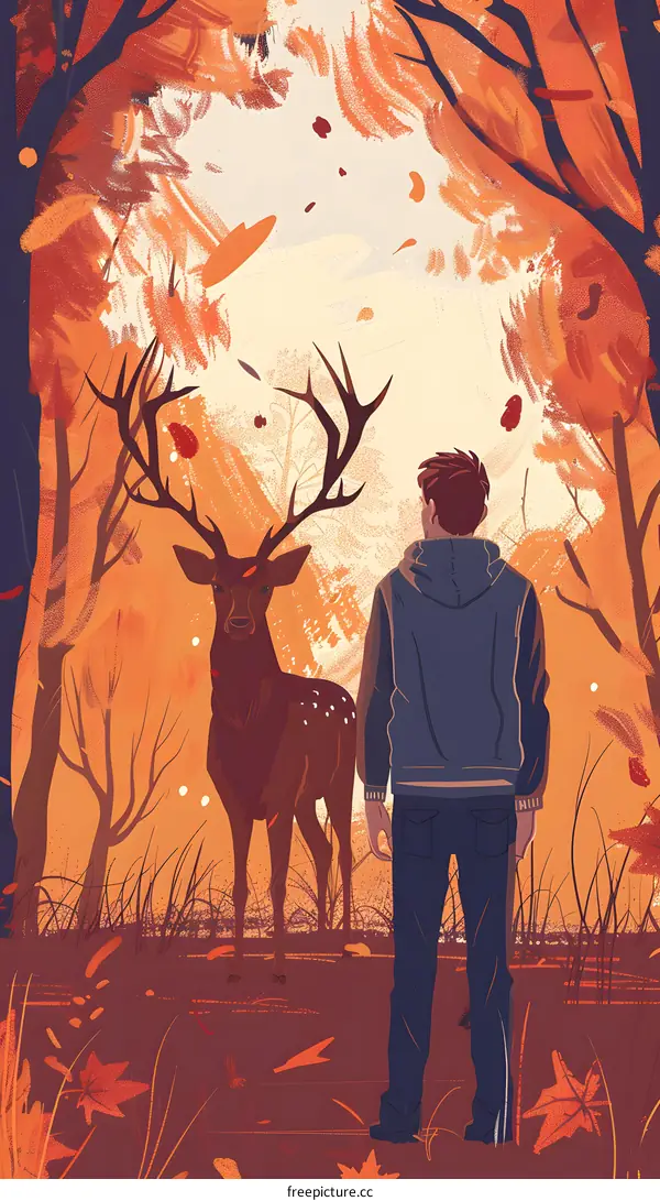 Man Standing in Forest with a Deer