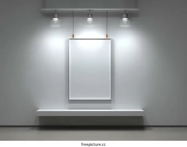 Empty Gallery Wall Mockup with Lights and Shelf