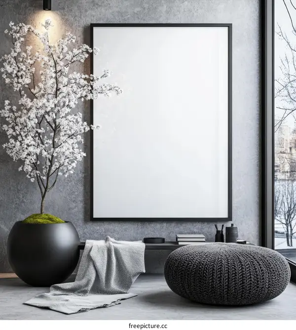 Modern Minimalist Interior Design Mockup with Blank Poster